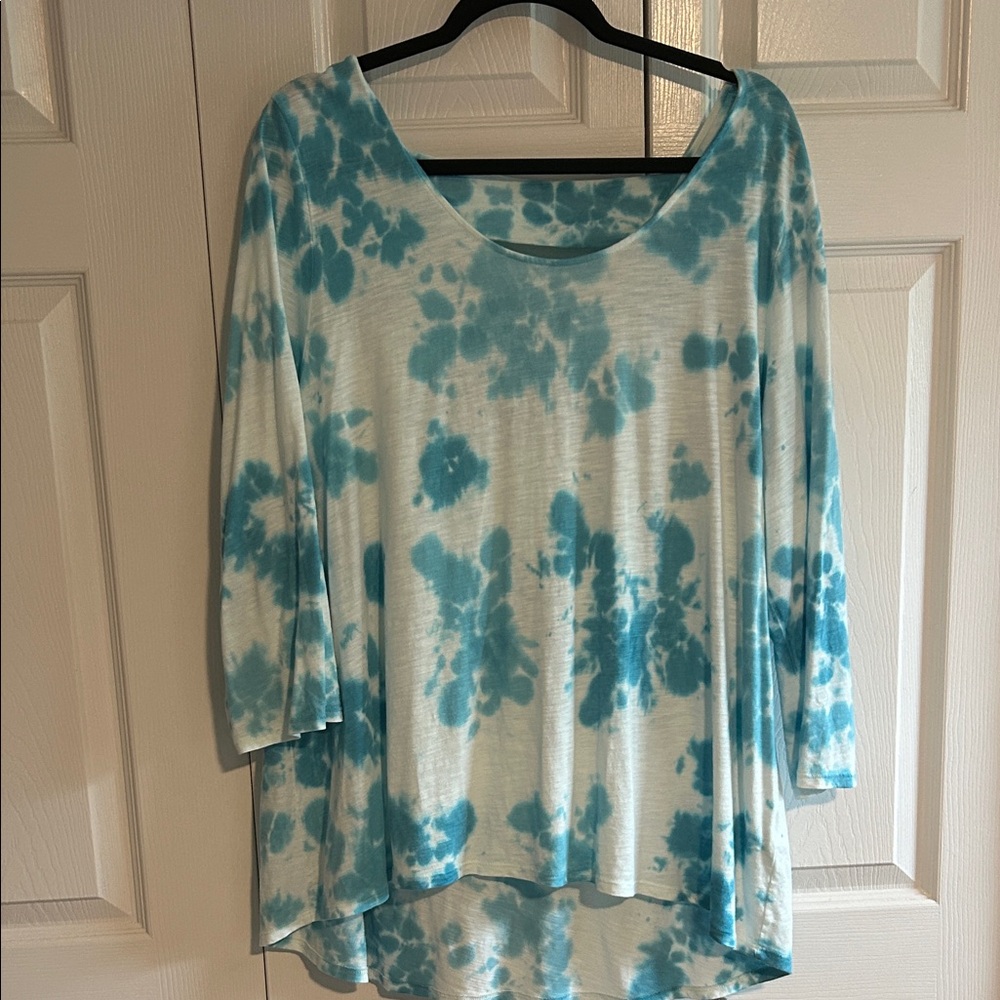Chico's Teal Tie-Dye Long Sleeve Top